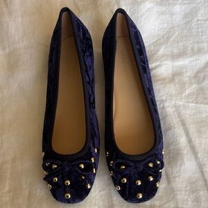 Marc Fisher Navy Velvet Studded Bow Flats